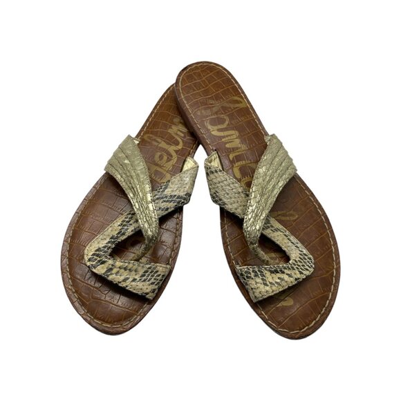 Sam Edelman Cream Reptile Pattern Leather Sandals - Picture 1 of 5